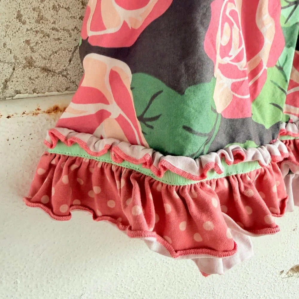 Matilda Jane Dress Floral Gingham Ruffles Pink‎ Green Girls 6